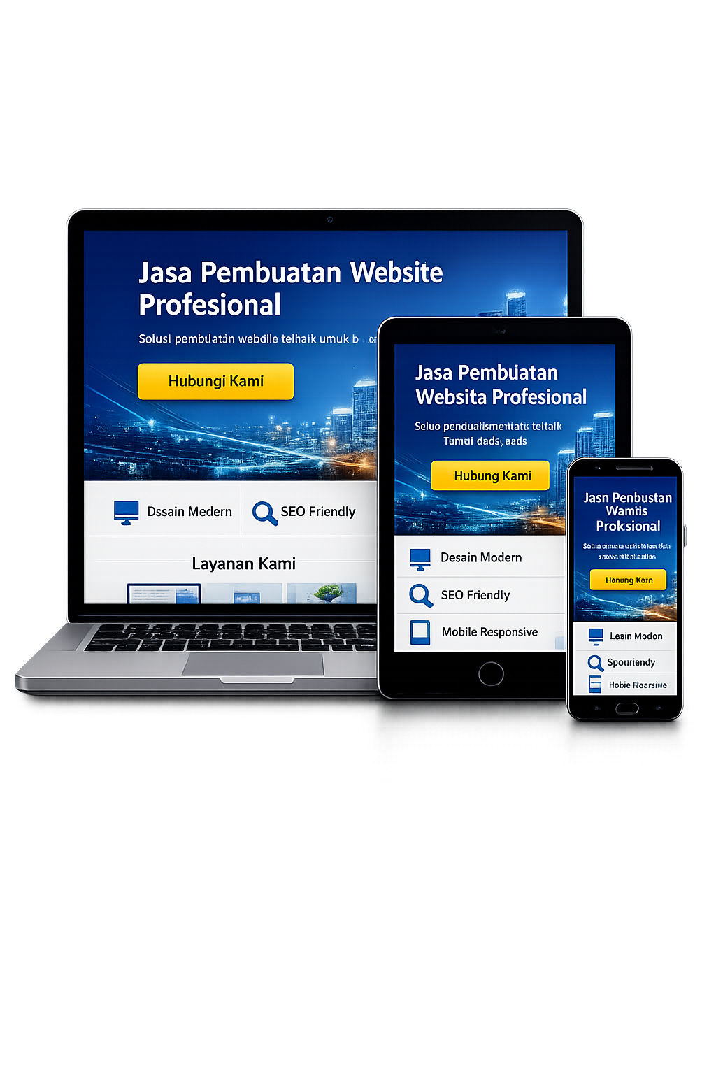 Ilustrasi website di laptop, tablet, dan smartphone